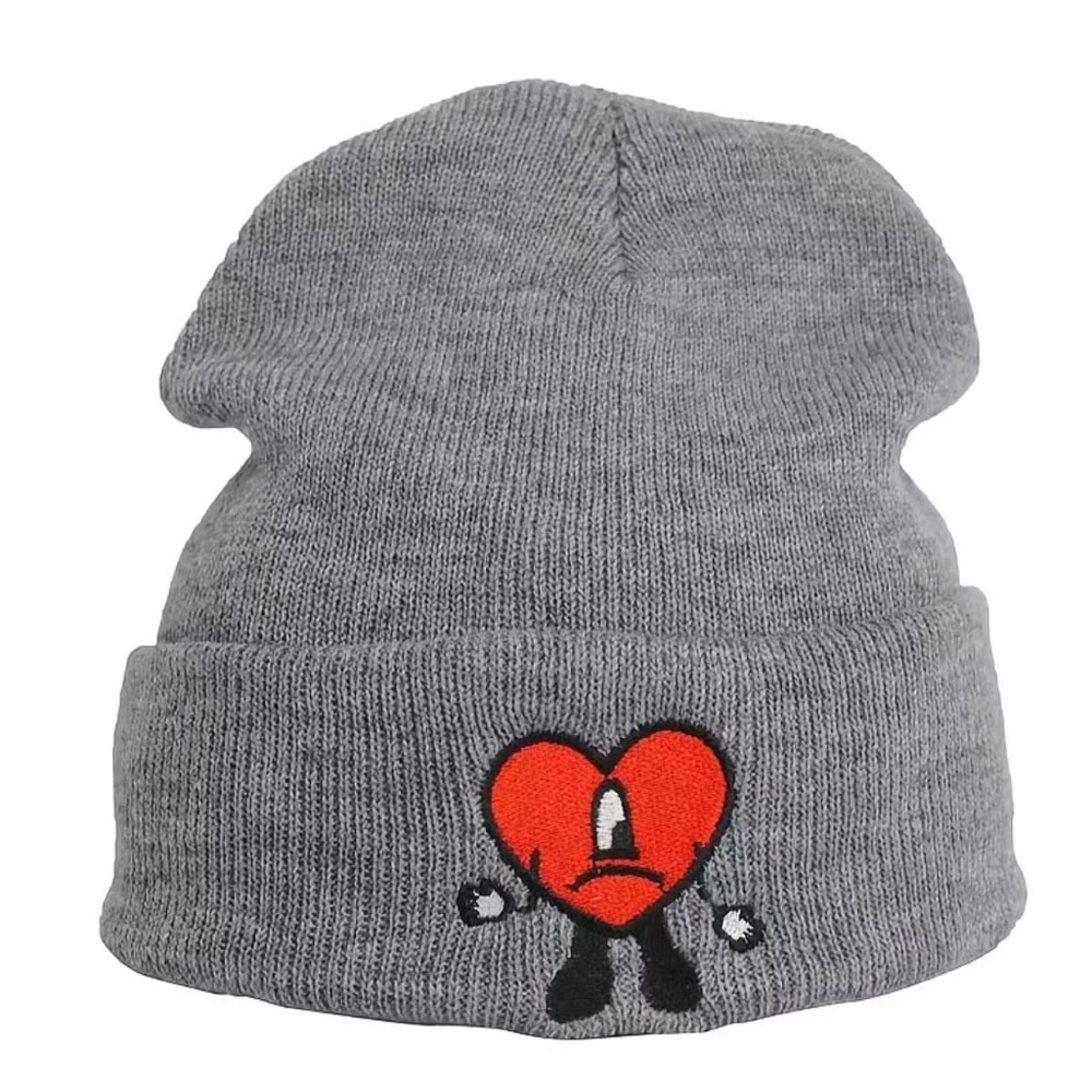 SOLD- Bad Bunny “Un Verano Sin Ti” Heart Skully Beanie Ski Caps Winter Hats